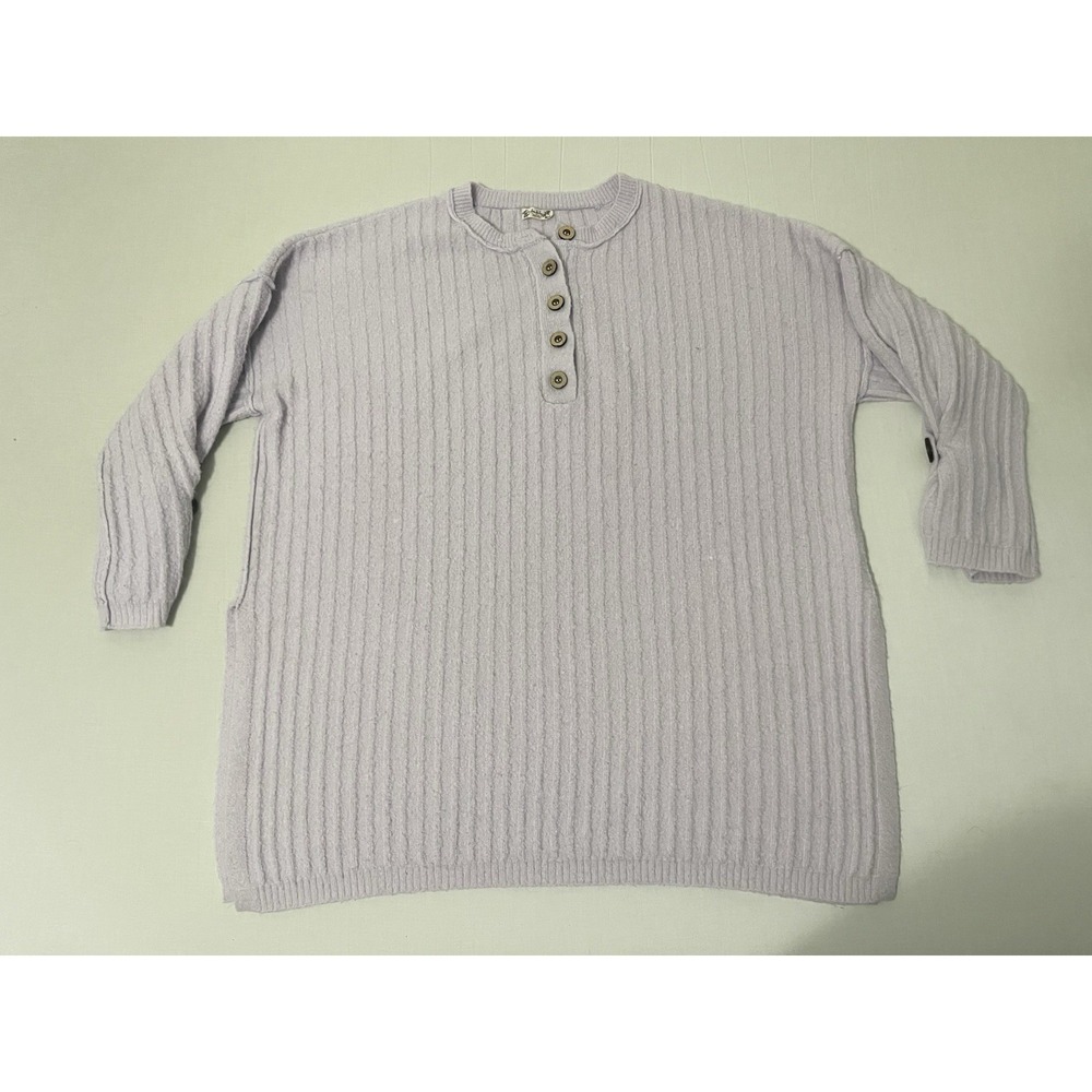 Free People Around The Clock Oversized Ribbed Henley Pullover in Lavender Size S
